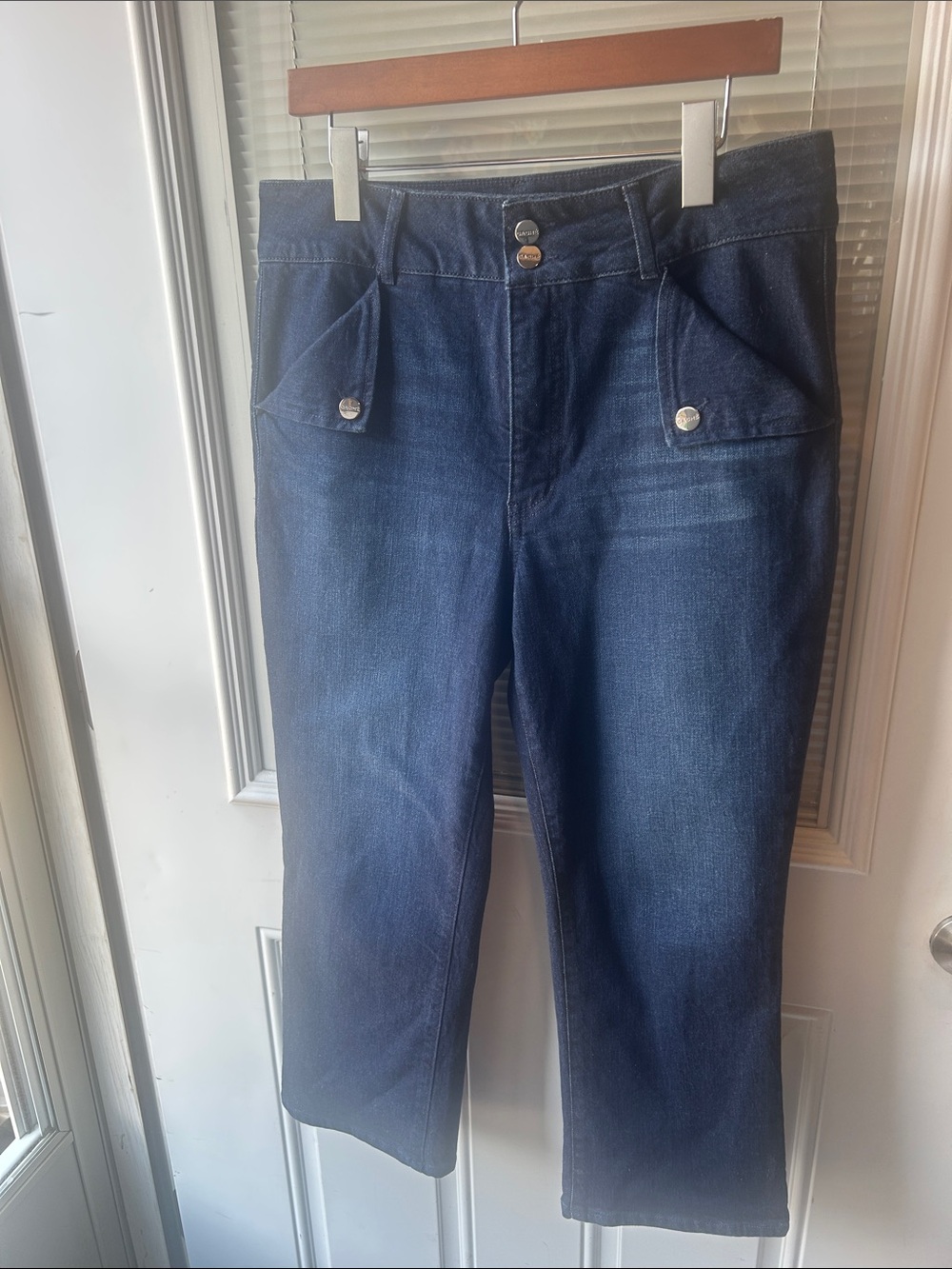 Cache Dark Blue Cropped Button-Pocket Jeans